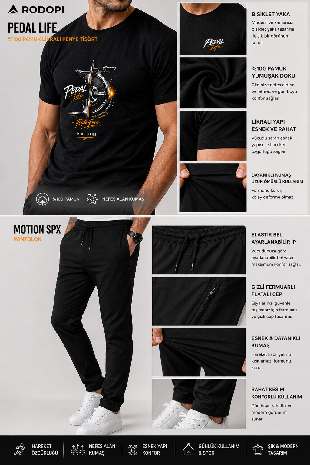 RODOPI Motion  Pantolon &  Pedal Life Tshirt Kombin