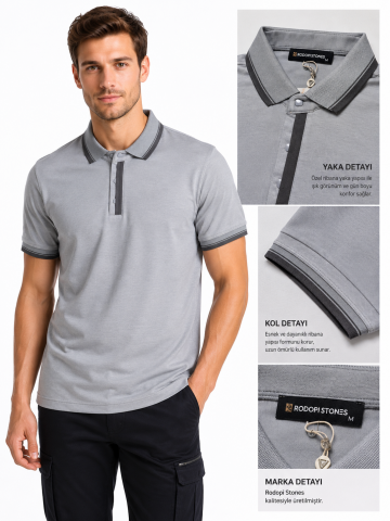 Rodopi Stone Polo Yaka Tişört  Gri