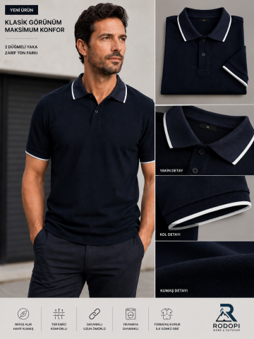 Rodopi Prime Polo yaka Lacivert Tshirt