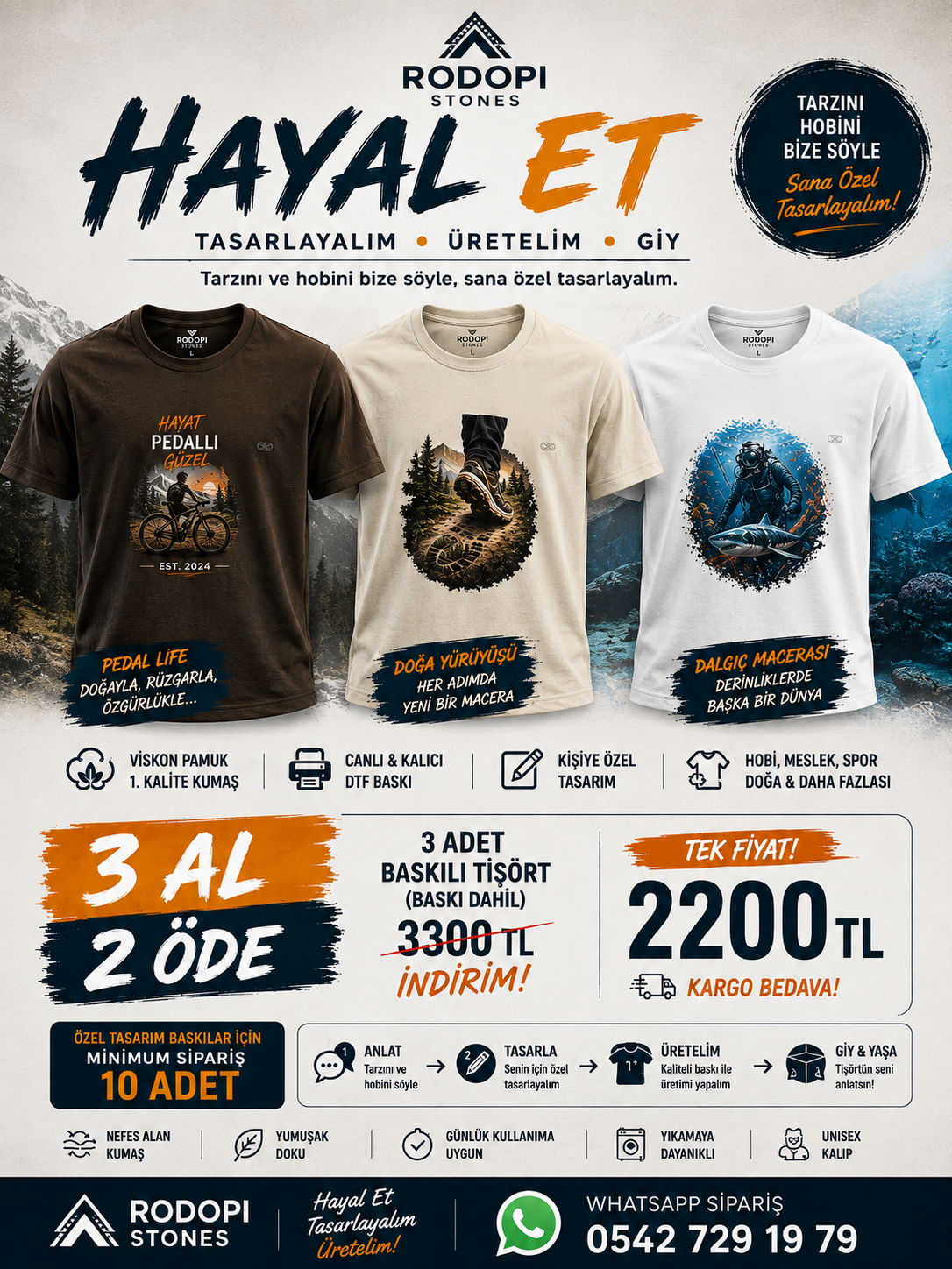Kampanya Rodopi Stones Polyamid Viskon Basklılı  Tshirt 3 Al  2 Öde