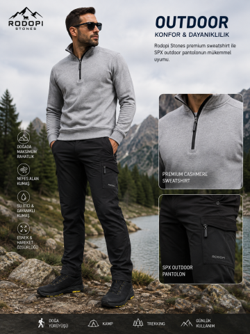 Rodopi Stones Erkek Premium Cashmere Yarım Fermuarlı Sweatshirt