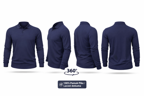 Lacost Polo Yaka Uzun Kol  İş Tişörtü – %100 Pamuk