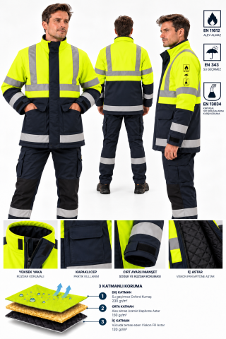 Pro Wear Oxford FR Alev Almaz Reflektörlü Kışlık İş Kabanı