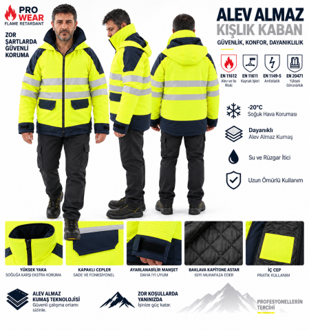 Pro Wear Oxford FR Alev Almaz Reflektörlü Kışlık İş Kabanı