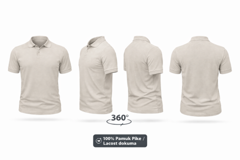 Pamuk Lacost Pike Dokuma Polo Yaka İş Tişörtü – Boyalı Gri (Açık Bej Ton)