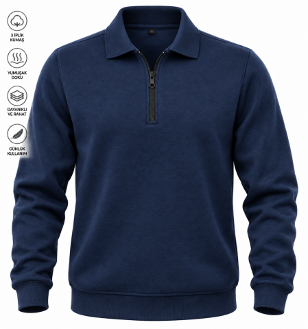 “Rodopi 3 İplik Fermuarlı  Kışlık Sweatshirt