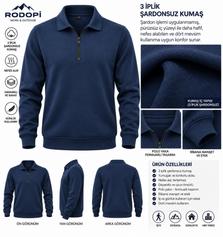 “Rodopi 3 İplik Fermuarlı  Kışlık Sweatshirt