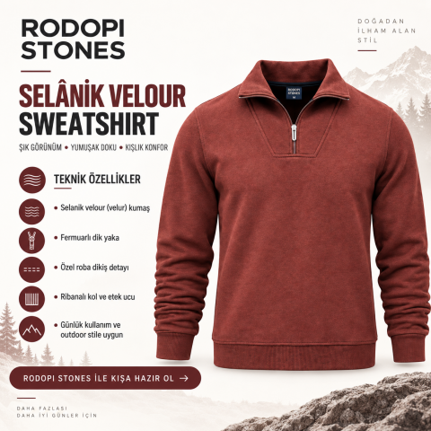 Rodopi Stones Yarım Fermuarlı Selanik Sweatshirt
