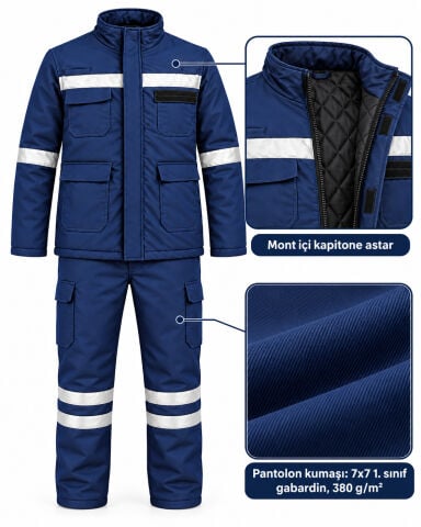 İş Takımı  Kışlık Gabardin reflektörlü Kaban Pantolon