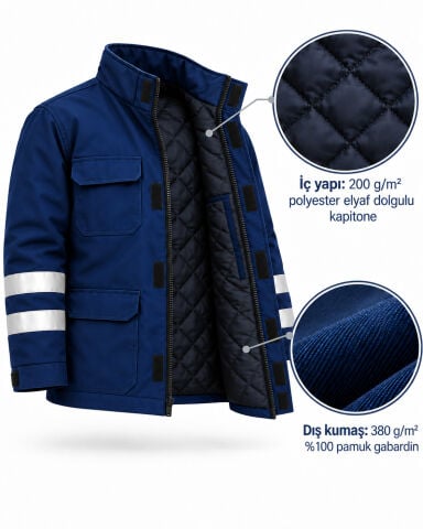 Reflektörlü Gabardin İş Kabanı