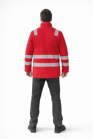 RODOPİ Kırmızı Polar Kapitoneli Reflektörlü İş Montu