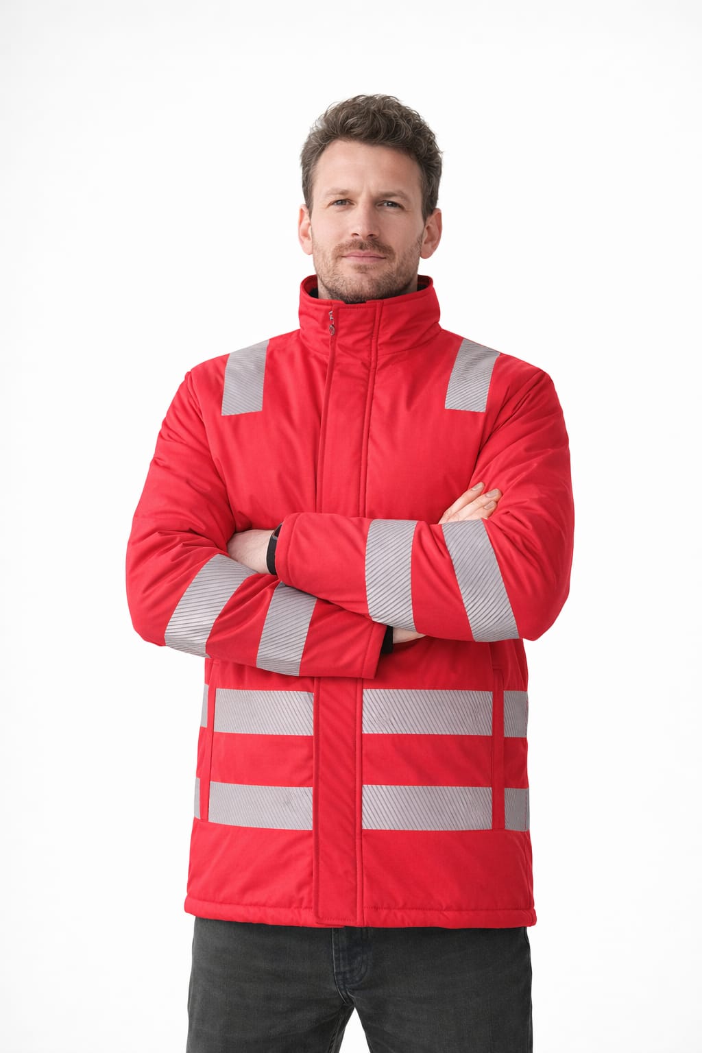 RODOPİ Kırmızı Polar Kapitoneli Reflektörlü İş Montu